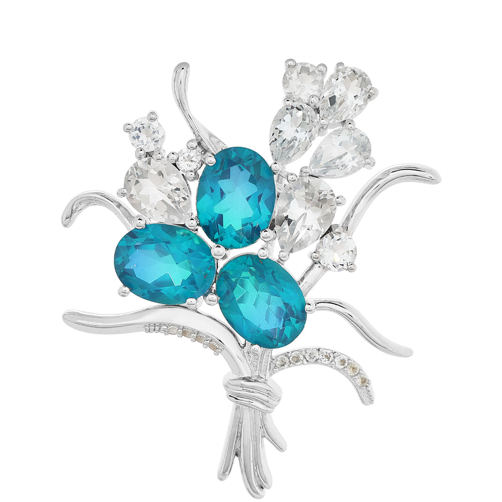 Ezüst Bross Páva Kvarccal és Fehér Topázzal 1 