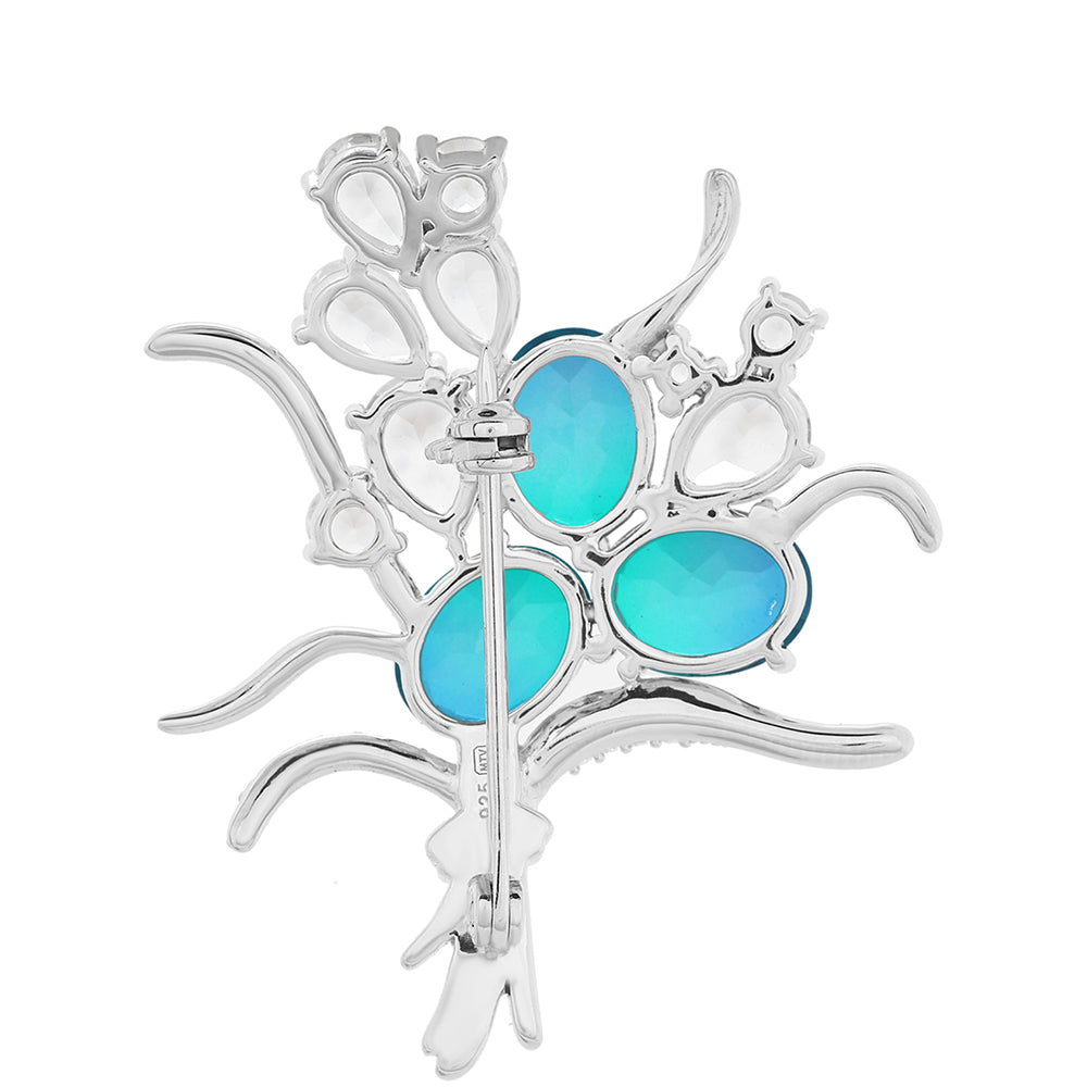 Ezüst Bross Páva Kvarccal és Fehér Topázzal 2 