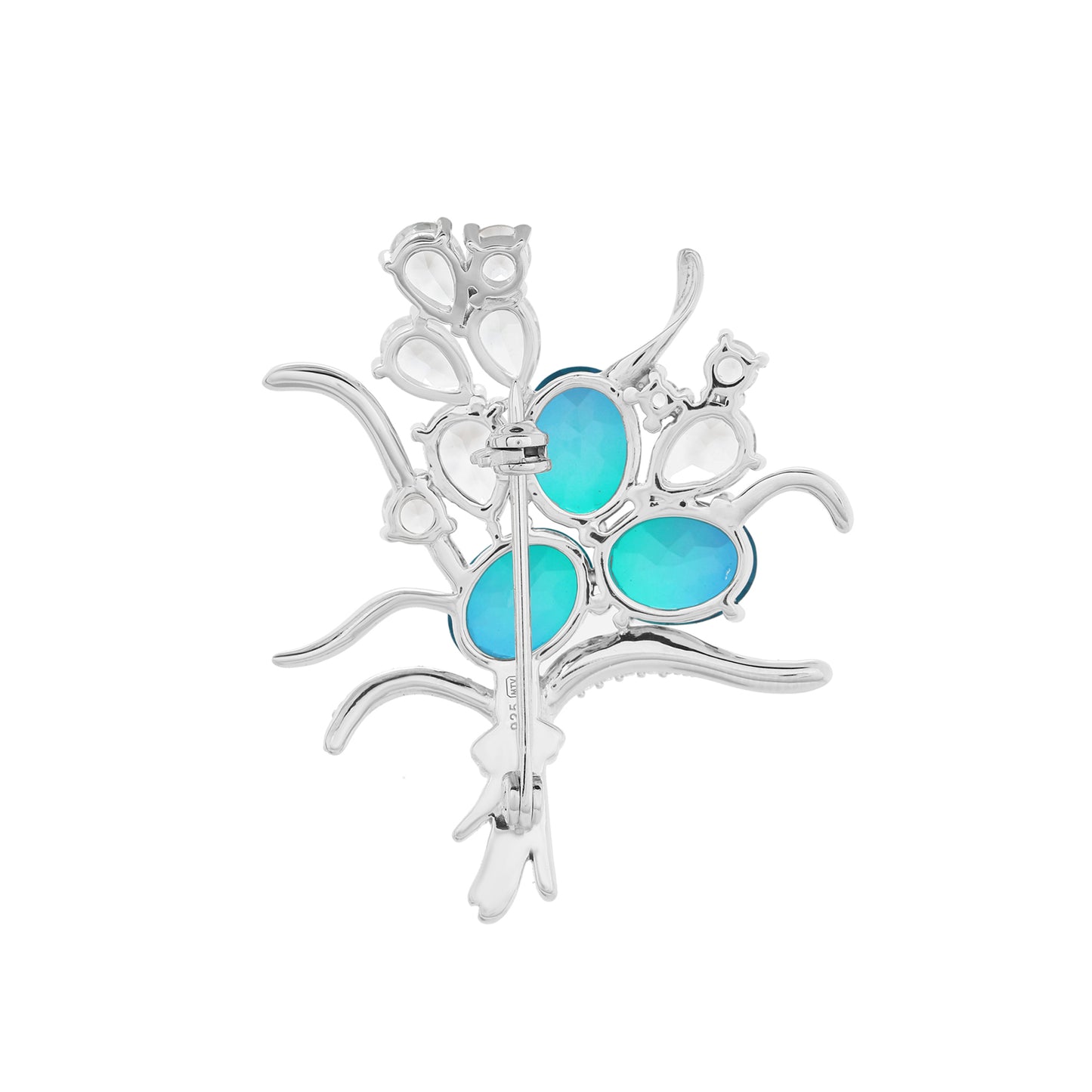 Ezüst Bross Páva Kvarccal és Fehér Topázzal