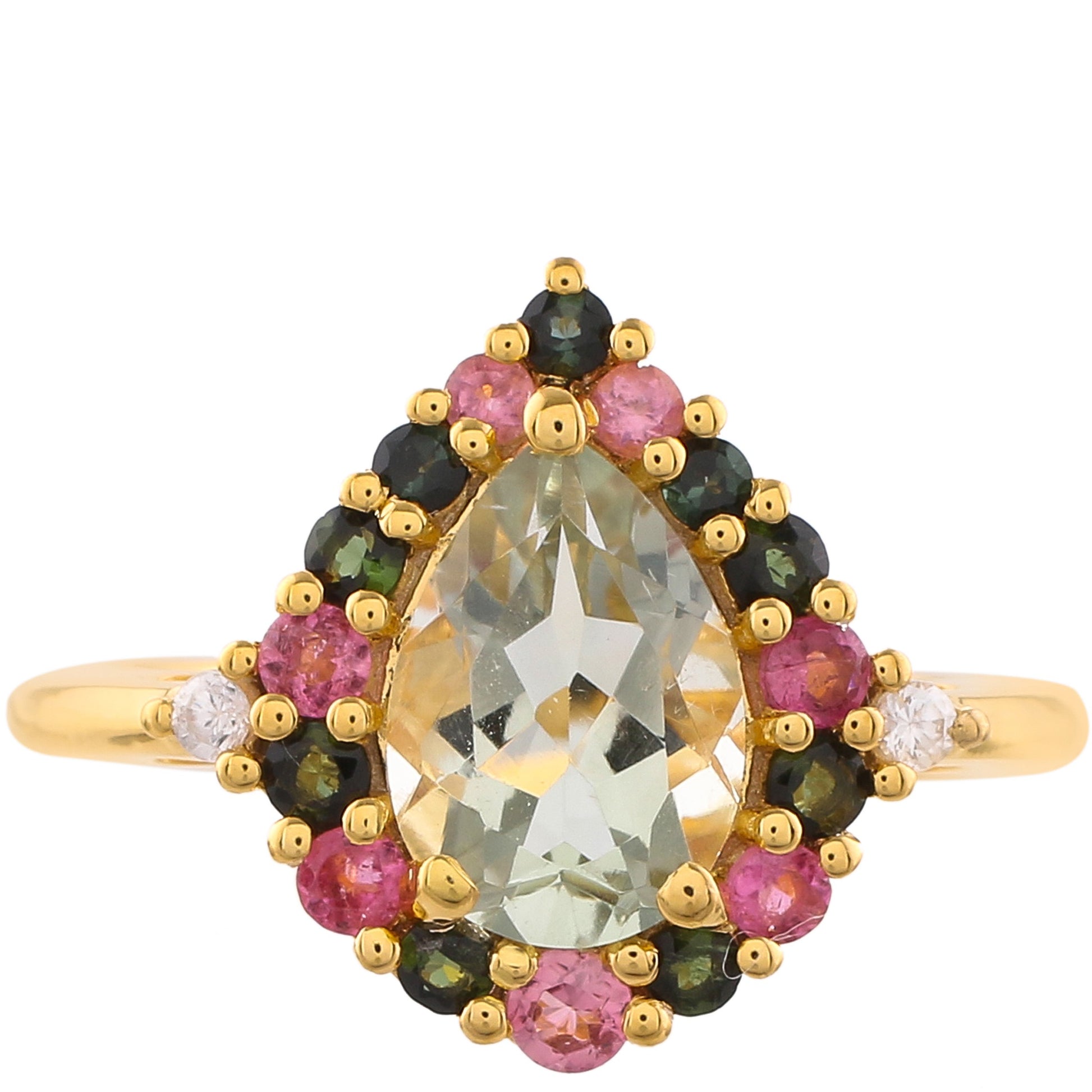 Arannyal Bevont Ezüst Gyűrű Zöld Ametiszttel és Rózsaszínű Turmalinnal 1 