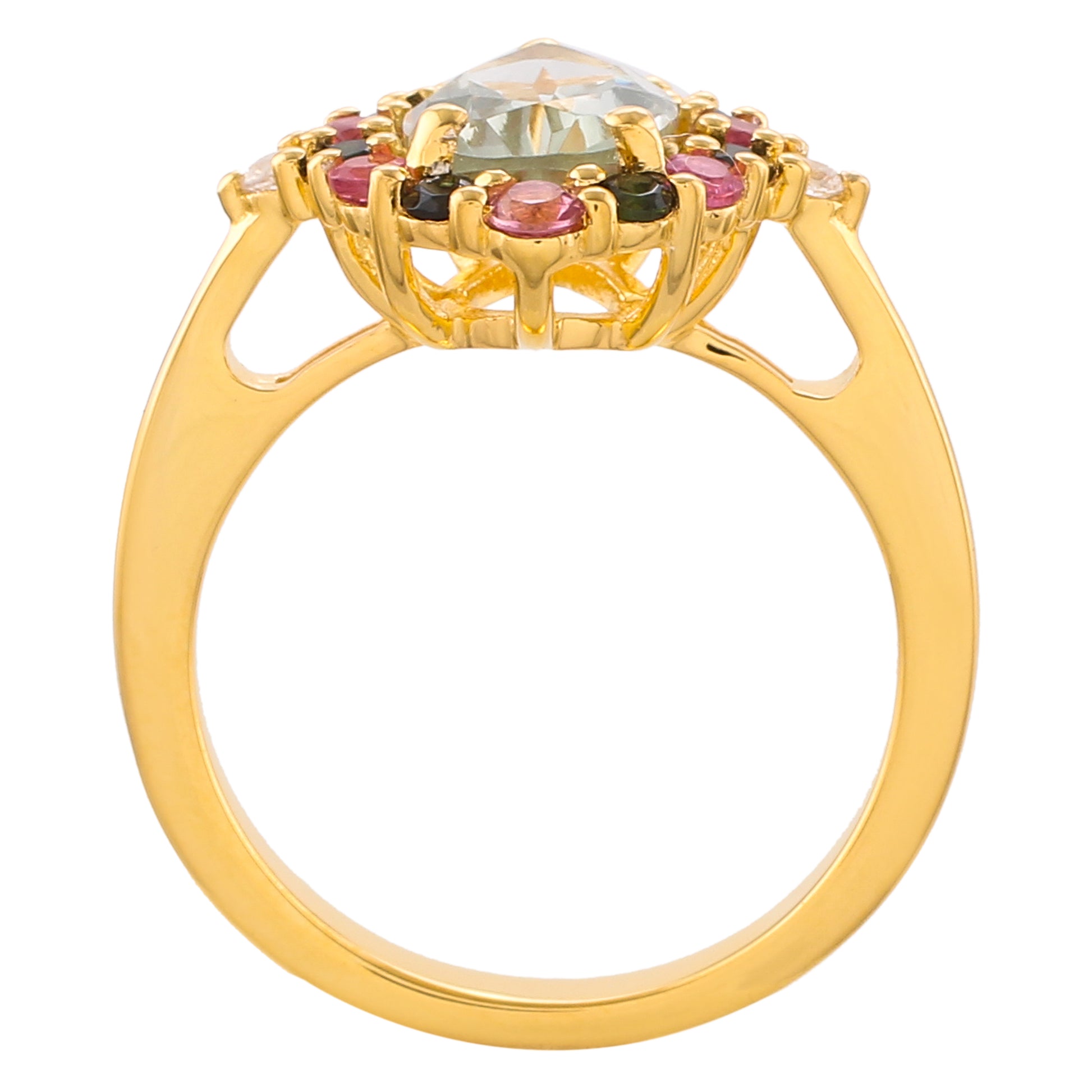 Arannyal Bevont Ezüst Gyűrű Zöld Ametiszttel és Rózsaszínű Turmalinnal 4 