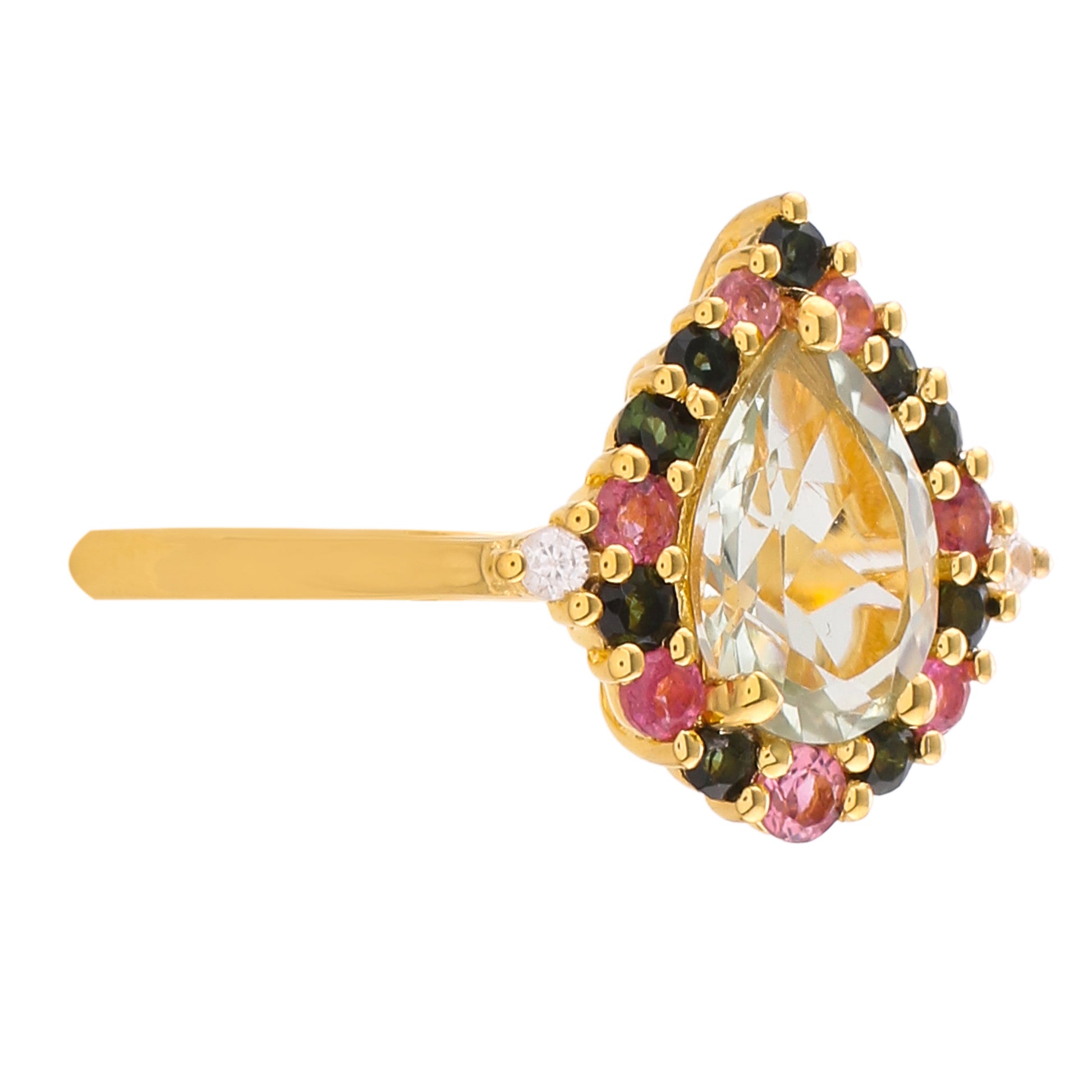 Arannyal Bevont Ezüst Gyűrű Zöld Ametiszttel és Rózsaszínű Turmalinnal 2 