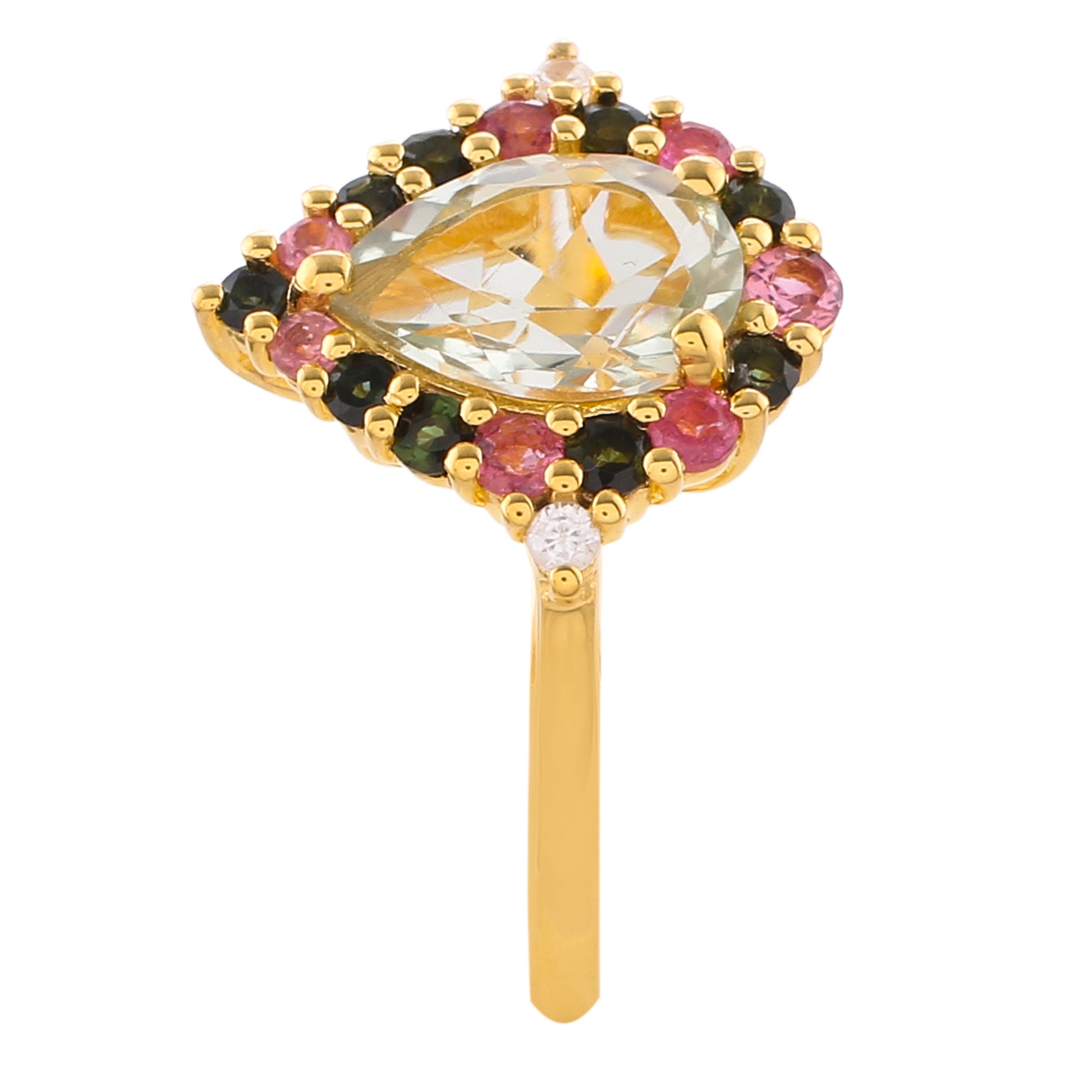 Arannyal Bevont Ezüst Gyűrű Zöld Ametiszttel és Rózsaszínű Turmalinnal 3 