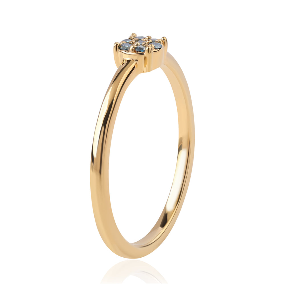 Arannyal Bevont Ezüst Gyűrű Kék Gyémánttal