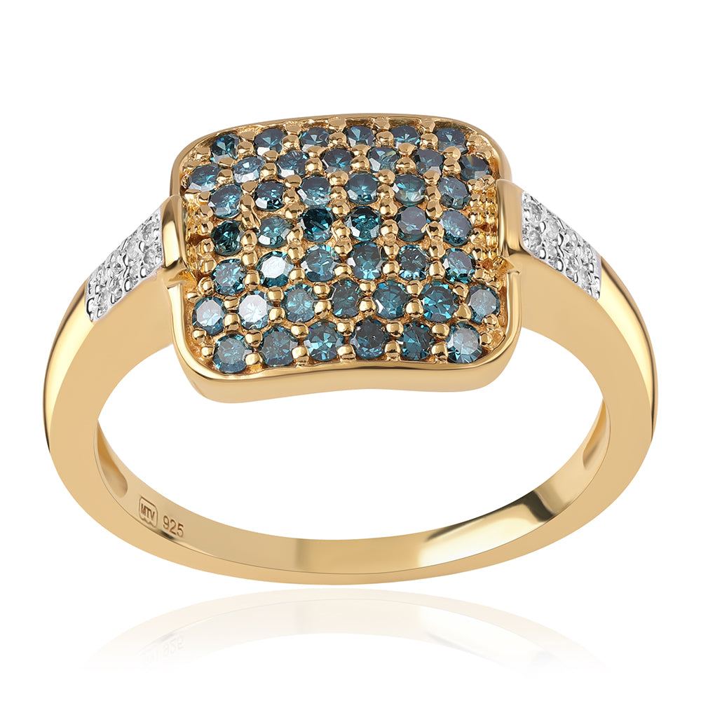 Arannyal Bevont Ezüst Gyűrű Kék Gyémánttal és Fehér Gyémánttal 1 