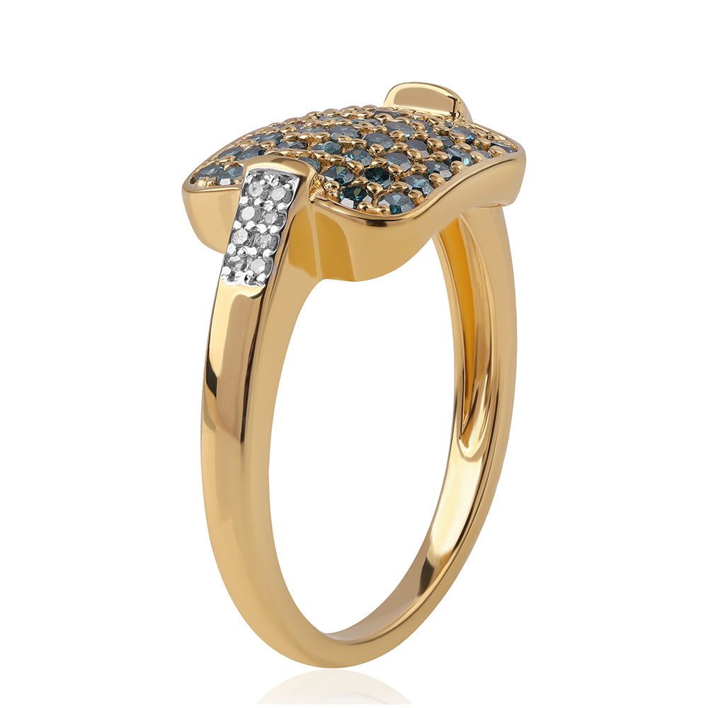 Arannyal Bevont Ezüst Gyűrű Kék Gyémánttal és Fehér Gyémánttal 2 