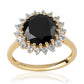 Arannyal Bevont Ezüst Gyűrű Fekete Spinellel és Fehér Topázzal