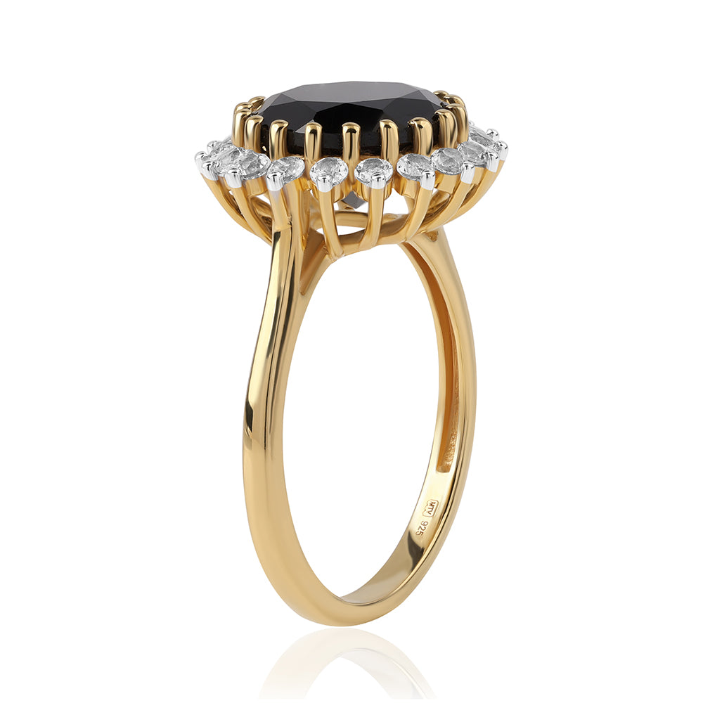 Arannyal Bevont Ezüst Gyűrű Fekete Spinellel és Fehér Topázzal 2 