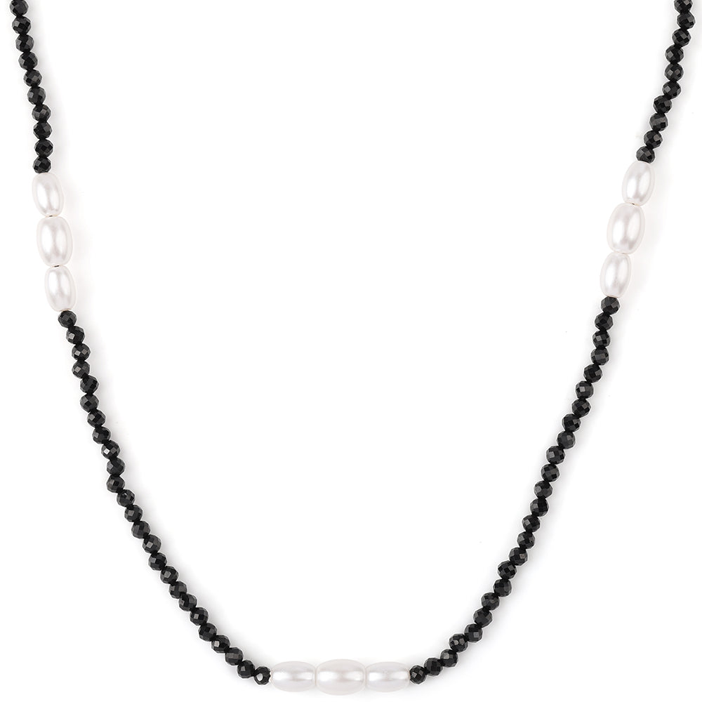 Arannyal Bevont Ezüst Nyaklánc Fekete Spinellel és Fehér Édesvízi Kagylógyönggyel