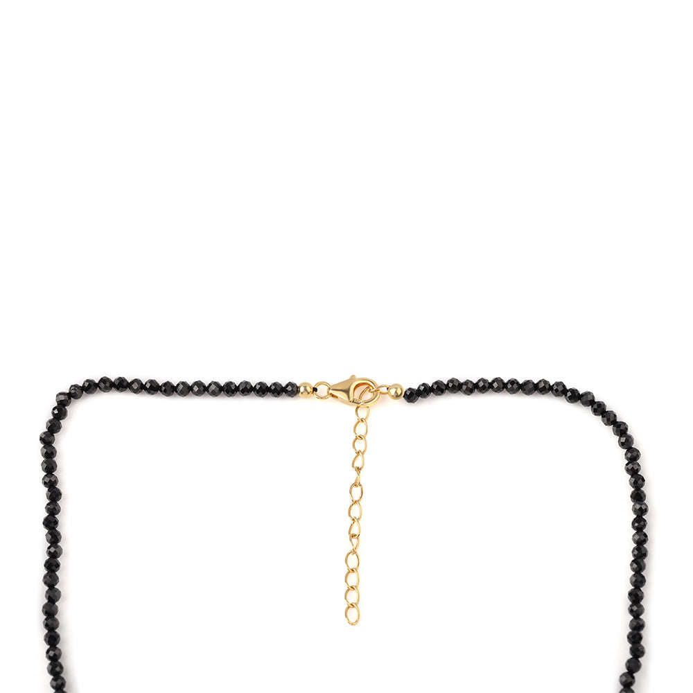 Arannyal Bevont Ezüst Nyaklánc Fekete Spinellel és Fehér Édesvízi Kagylógyönggyel 4 