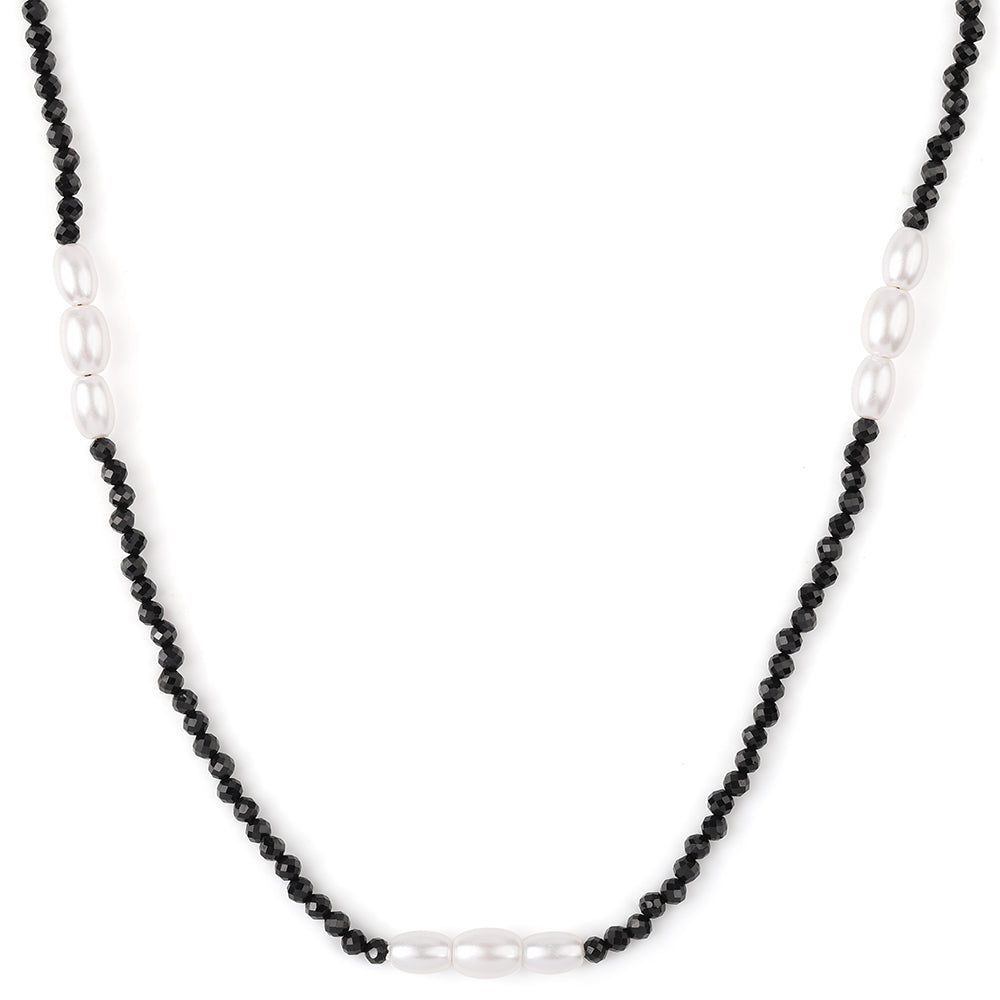 Arannyal Bevont Ezüst Nyaklánc Fekete Spinellel és Fehér Édesvízi Kagylógyönggyel 5 
