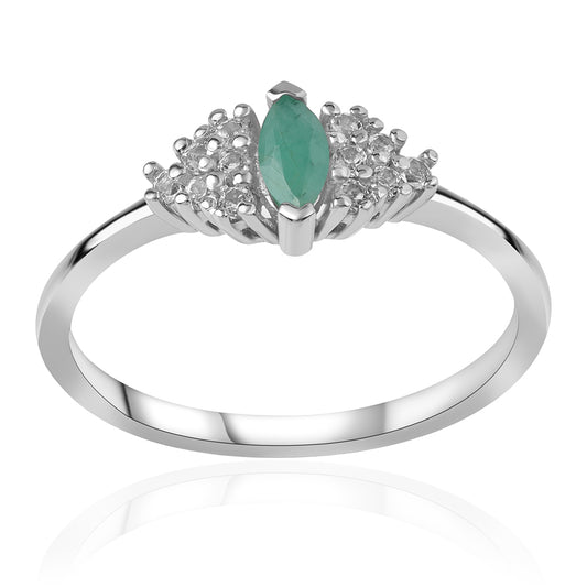 Ezüst Gyűrű Brazil Smaragddal és Fehér Topázzal
