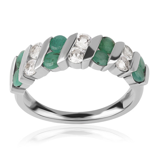 Ezüst Gyűrű Brazil Smaragddal és Fehér Topázzal