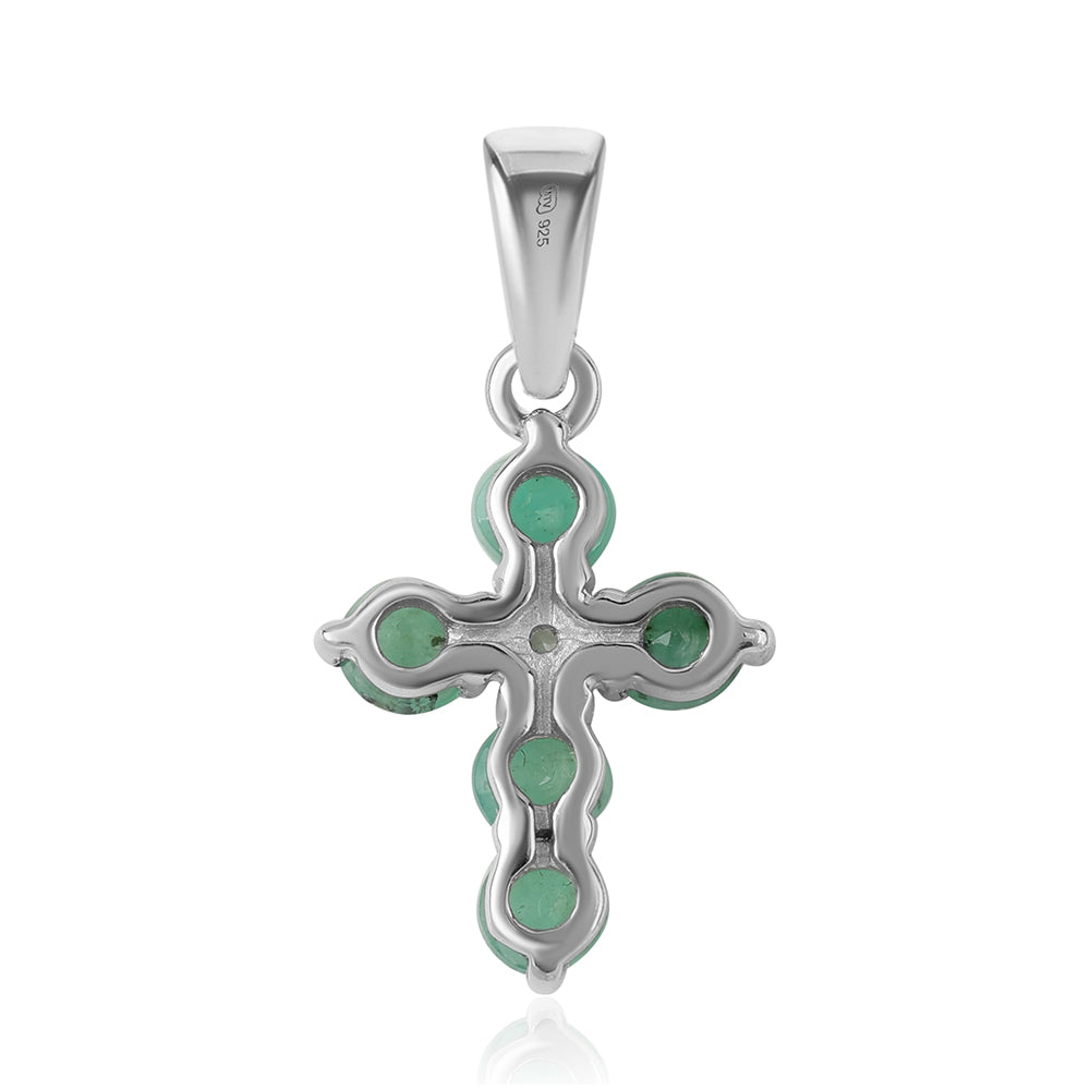 Kereszt Ezüst Medál Brazil Smaragddal és Fehér Topázzal 3 