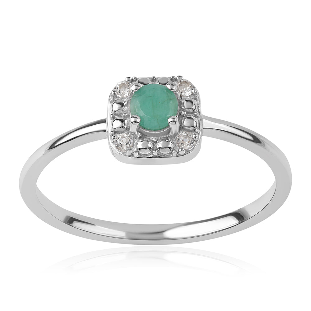 Ezüst Szett Brazil Smaragddal és Fehér Topázzal ( Fülbevaló+Gyűrű+Medál ) 6 