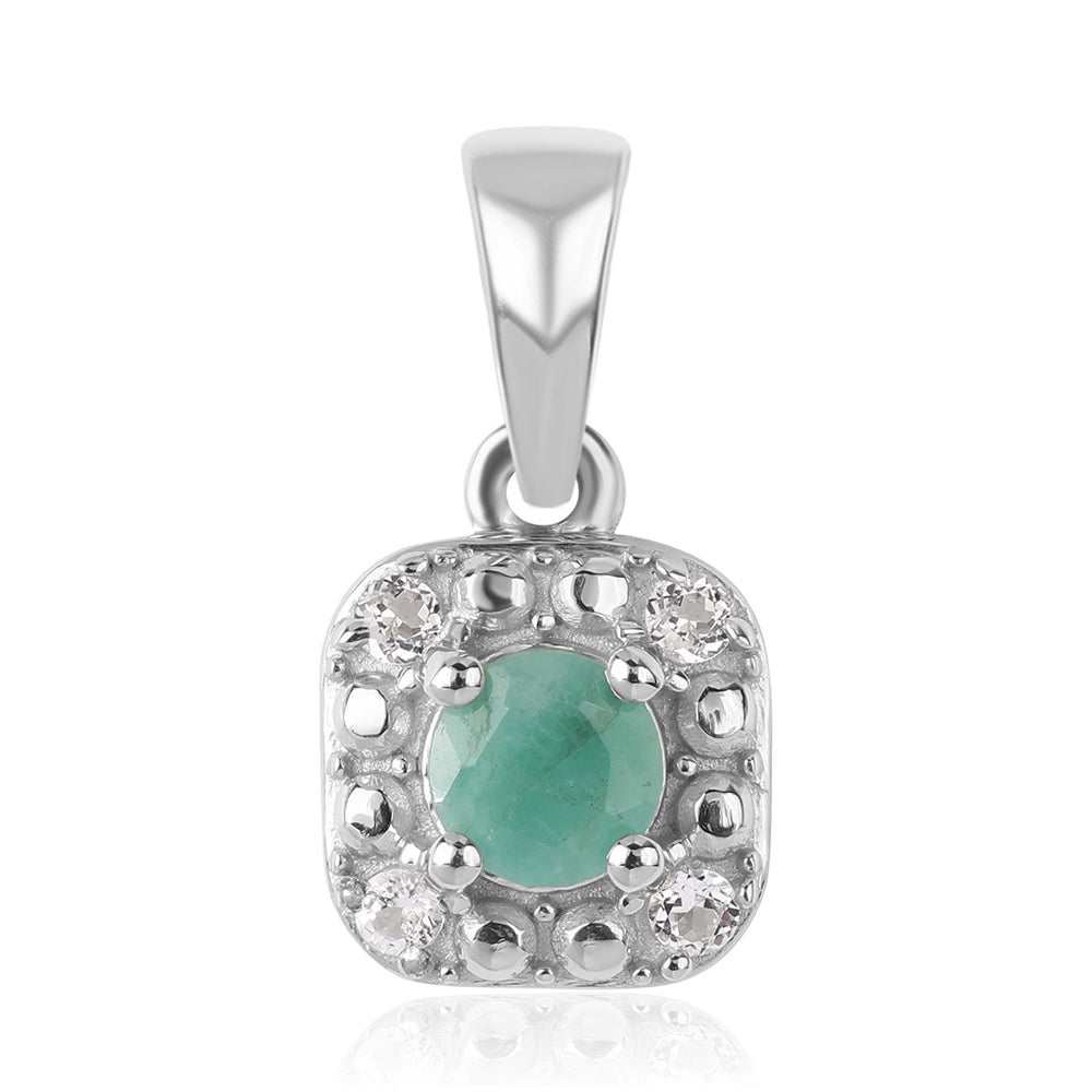 Ezüst Szett Brazil Smaragddal és Fehér Topázzal ( Fülbevaló+Gyűrű+Medál )