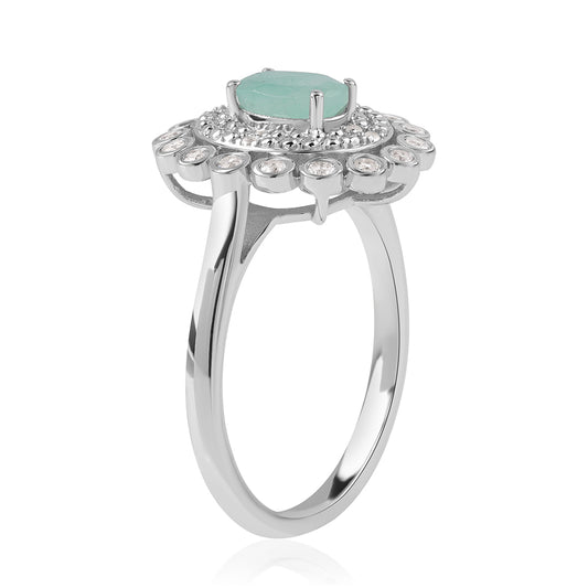 Ezüst Gyűrű Brazil Smaragddal és Fehér Topázzal