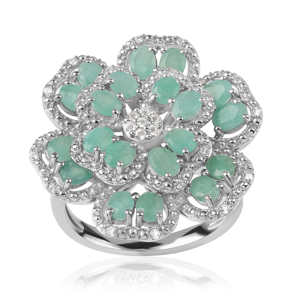 Ezüst Gyűrű Brazil Smaragddal és Fehér Topázzal