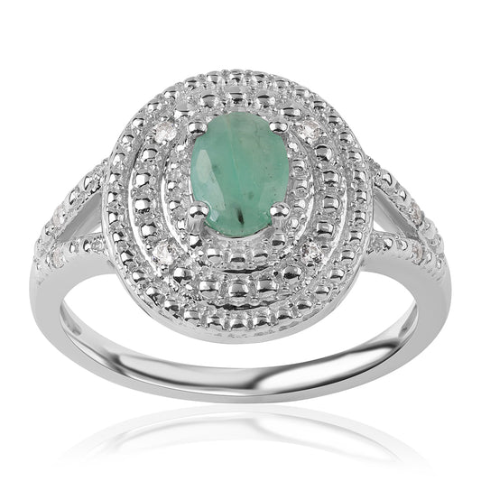 Ezüst Gyűrű Brazil Smaragddal és Fehér Topázzal