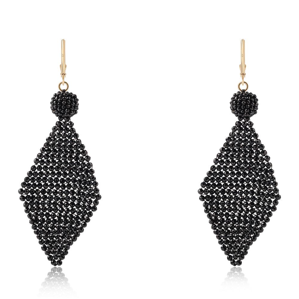 Arannyal Bevont Ezüst Fülbevaló Fekete Spinellel