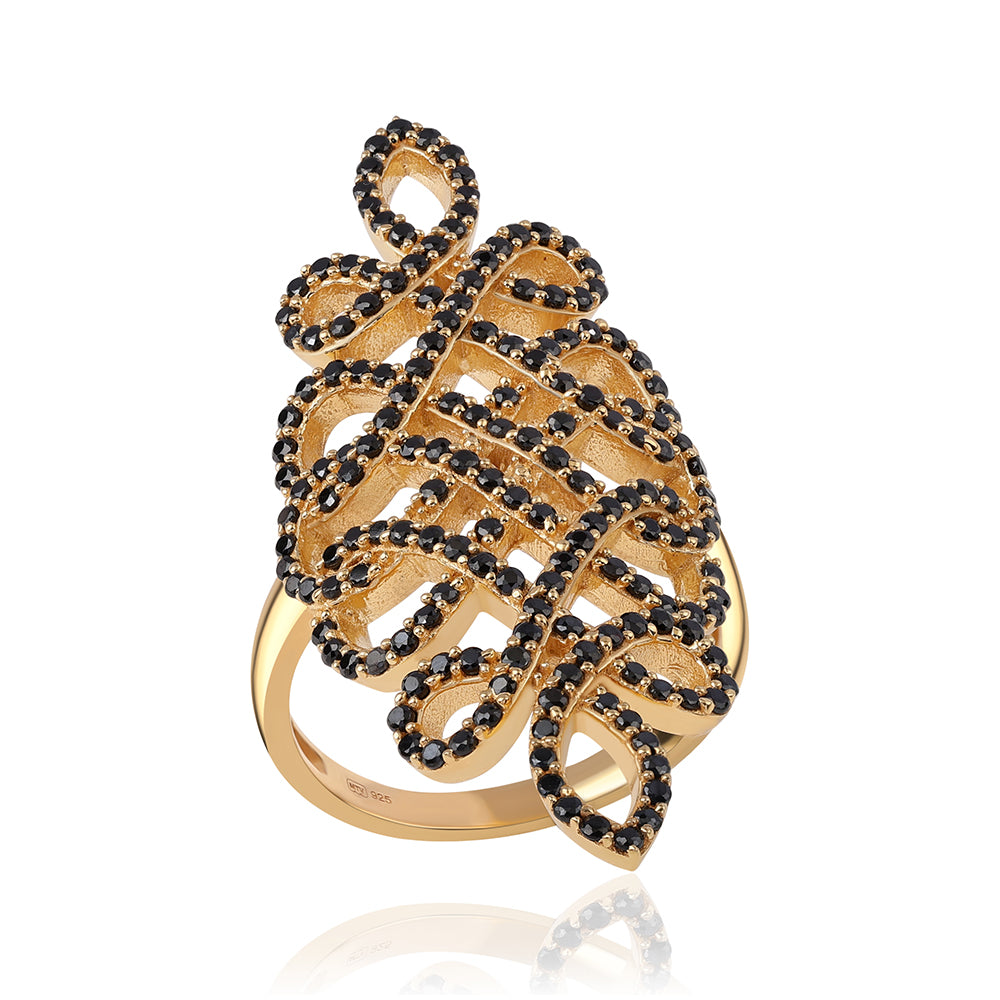 Arannyal Bevont Ezüst Gyűrű Fekete Spinellel 1 