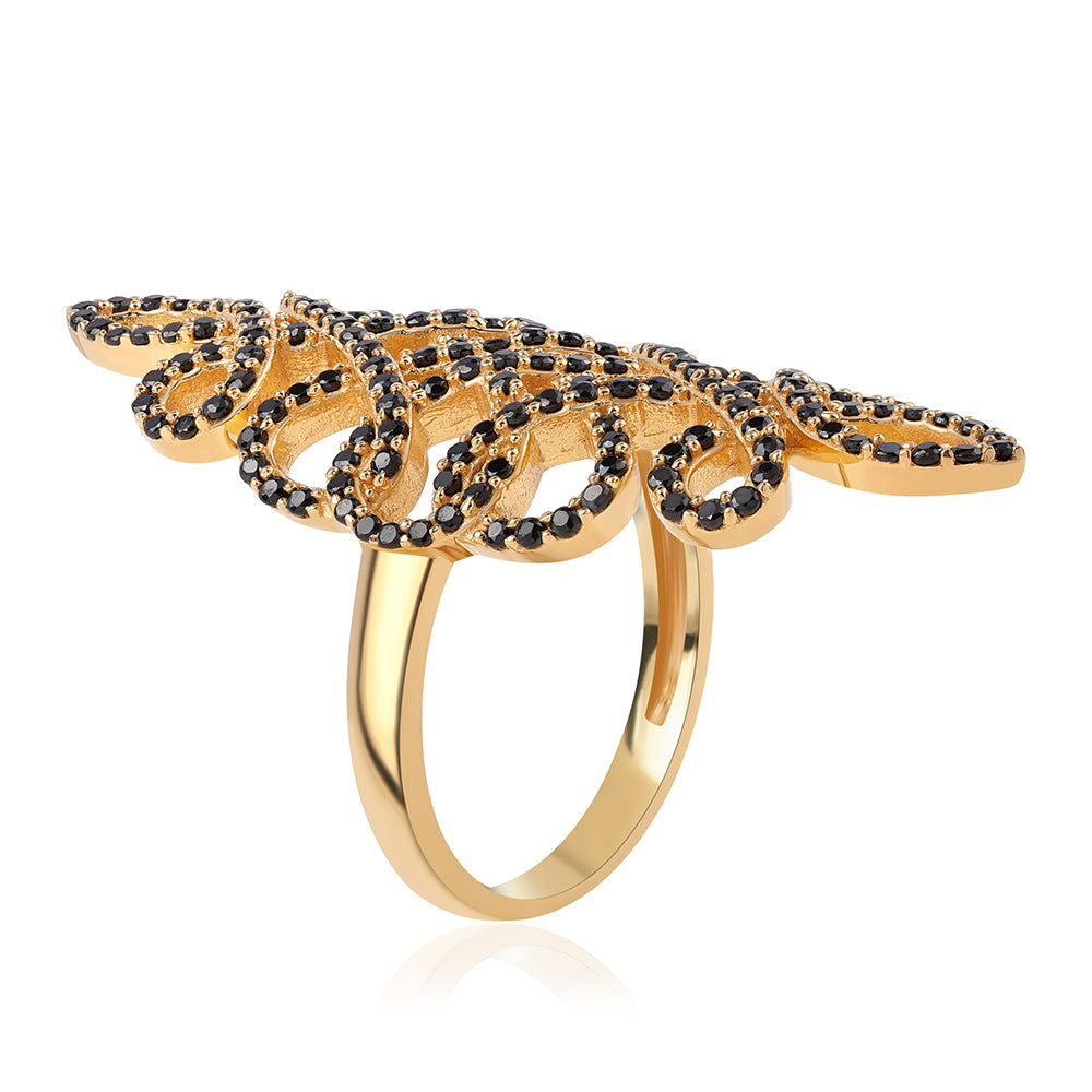 Arannyal Bevont Ezüst Gyűrű Fekete Spinellel 2 