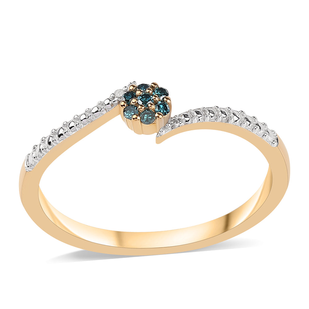 Arannyal Bevont Ezüst Gyűrű Kék Gyémánttal és Fehér Gyémánttal