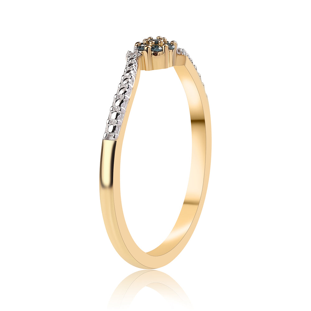 Arannyal Bevont Ezüst Gyűrű Kék Gyémánttal és Fehér Gyémánttal 2 