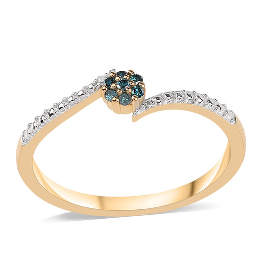 Arannyal Bevont Ezüst Gyűrű Kék Gyémánttal és Fehér Gyémánttal