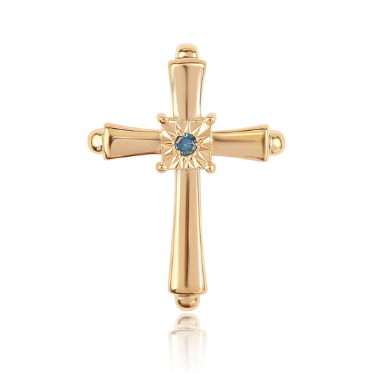 Kereszt Arannyal Bevont Ezüst Medál Kék Gyémánttal