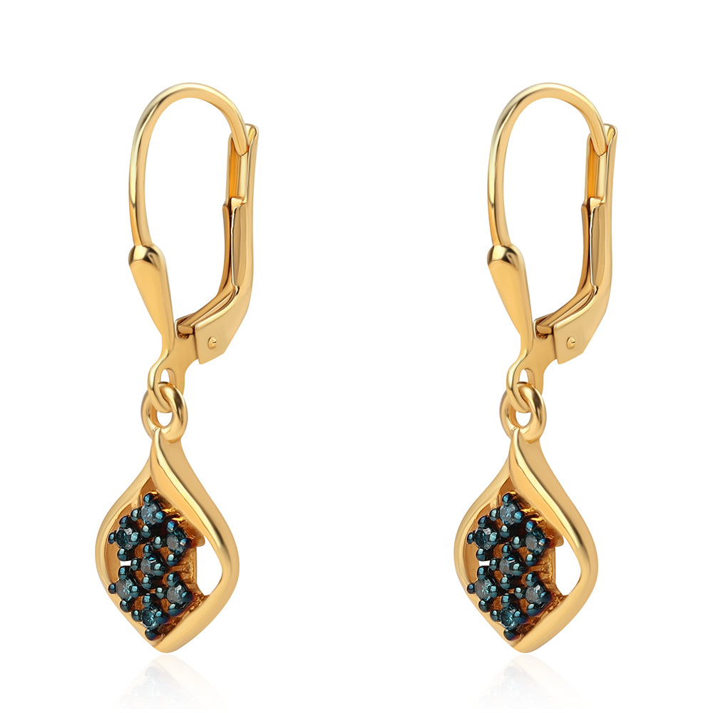 Arannyal Bevont Ezüst Fülbevaló Kék Gyémánttal 2 