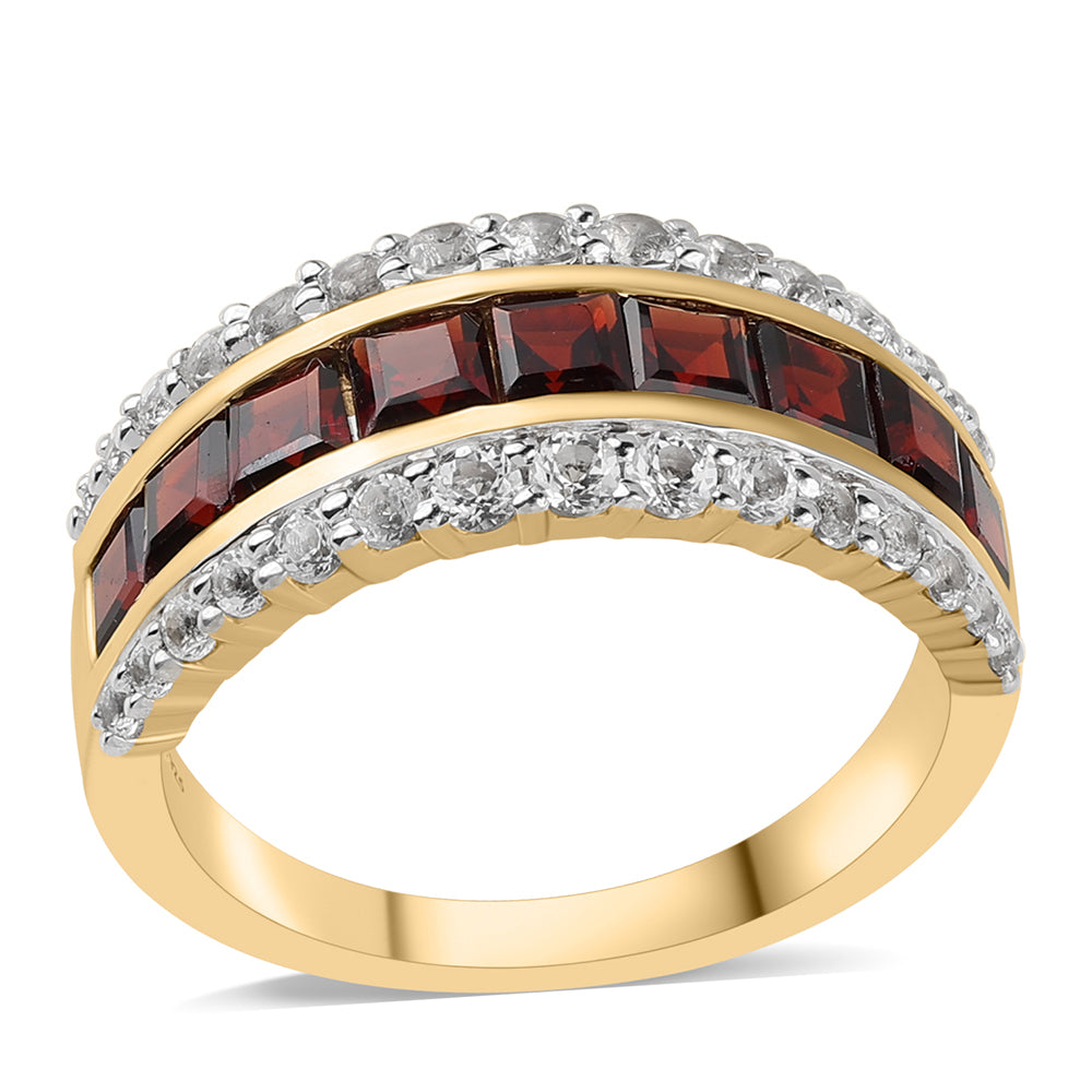 Arannyal Bevont Ezüst Gyűrű Barton Gránáttal és Fehér Topázzal 1 