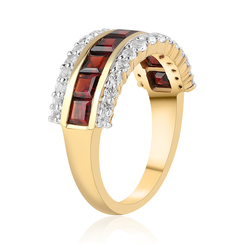 Arannyal Bevont Ezüst Gyűrű Barton Gránáttal és Fehér Topázzal