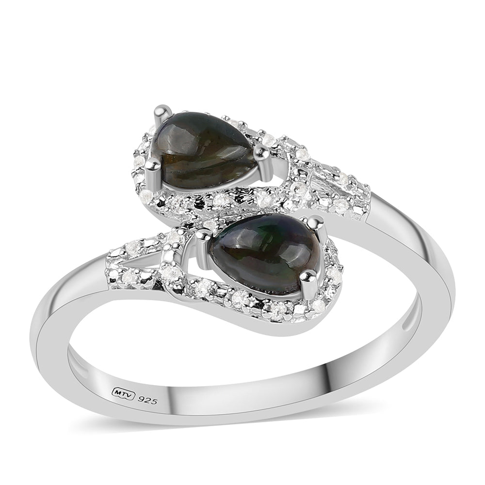 Ezüst Gyűrű Lega Dembi Éjfekete Etiópiai Opállal és Fehér Topázzal 1 