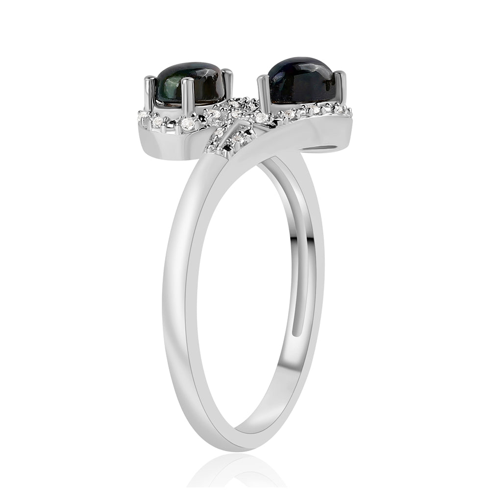 Ezüst Gyűrű Lega Dembi Éjfekete Etiópiai Opállal és Fehér Topázzal 2 