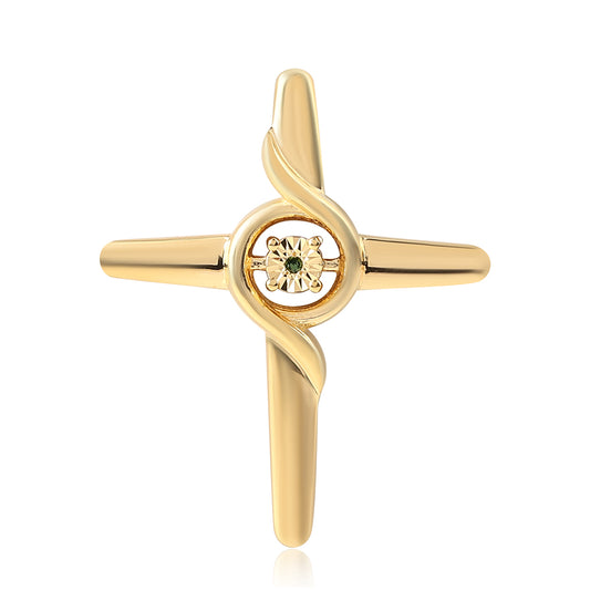 Kereszt Arannyal Bevont Ezüst Medál Zöld Gyémánttal