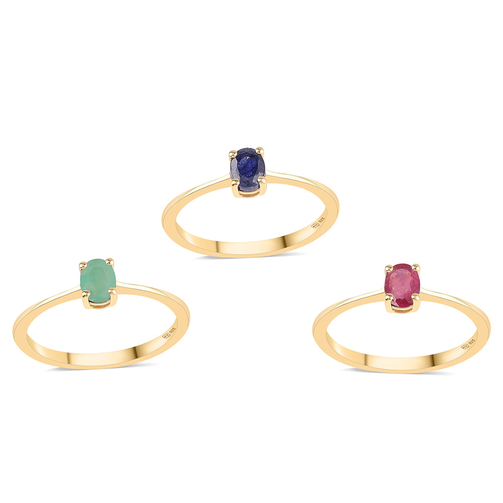 Arannyal Bevont Ezüst Szett Thai Rubinnal és Brazil Smaragddal ( Gyűrű )