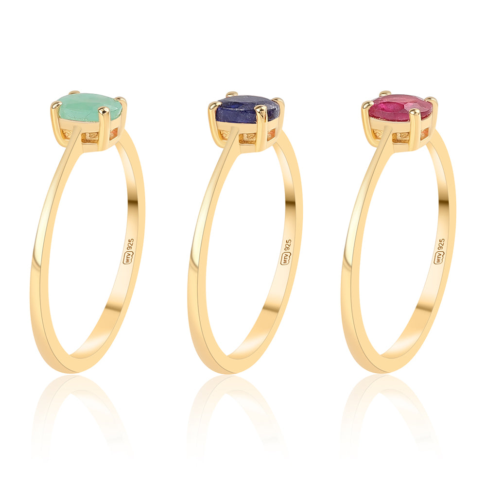 Arannyal Bevont Ezüst Szett Thai Rubinnal és Brazil Smaragddal ( Gyűrű ) 3 