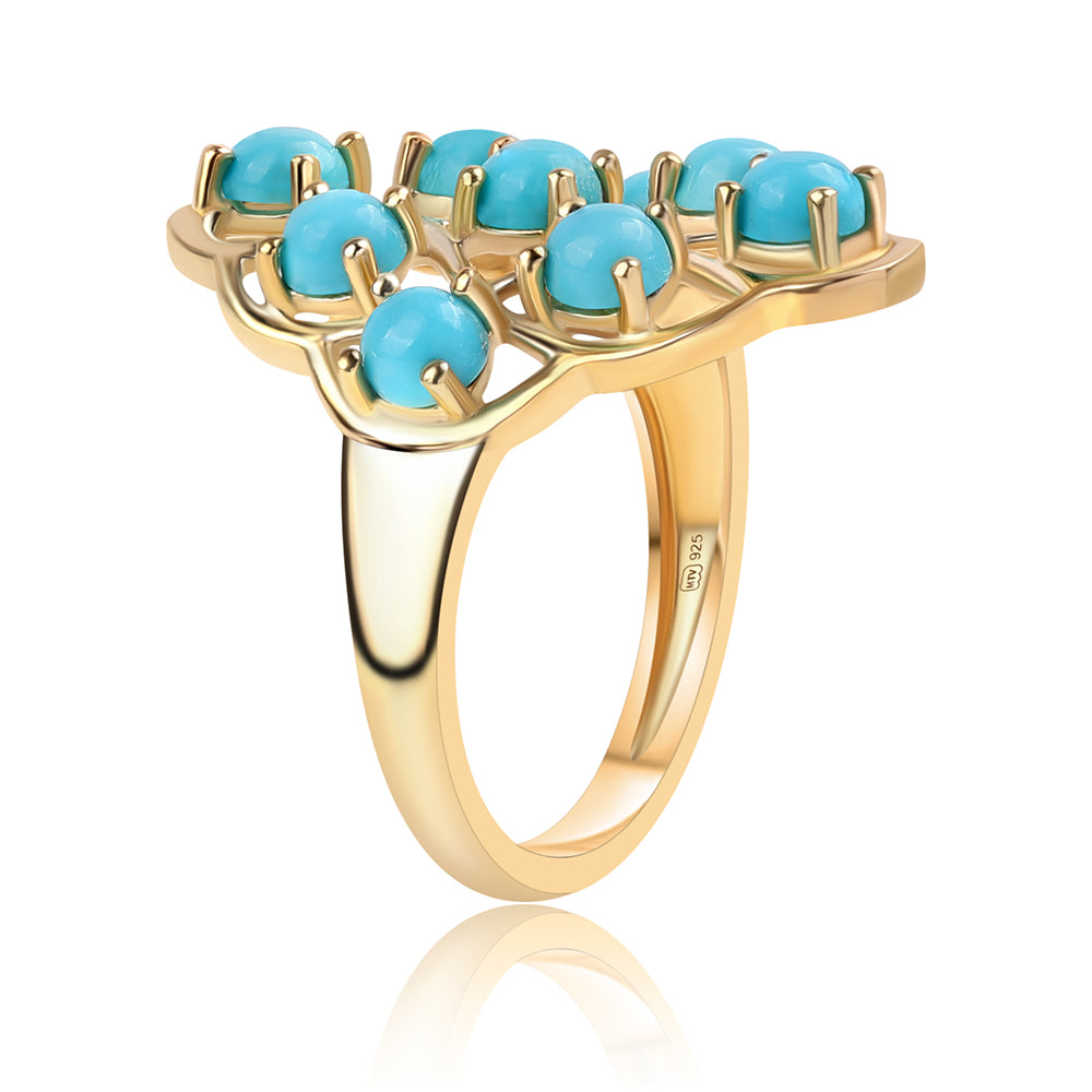 Arannyal Bevont Ezüst Gyűrű Csipkerózsika Türkizzel 3 