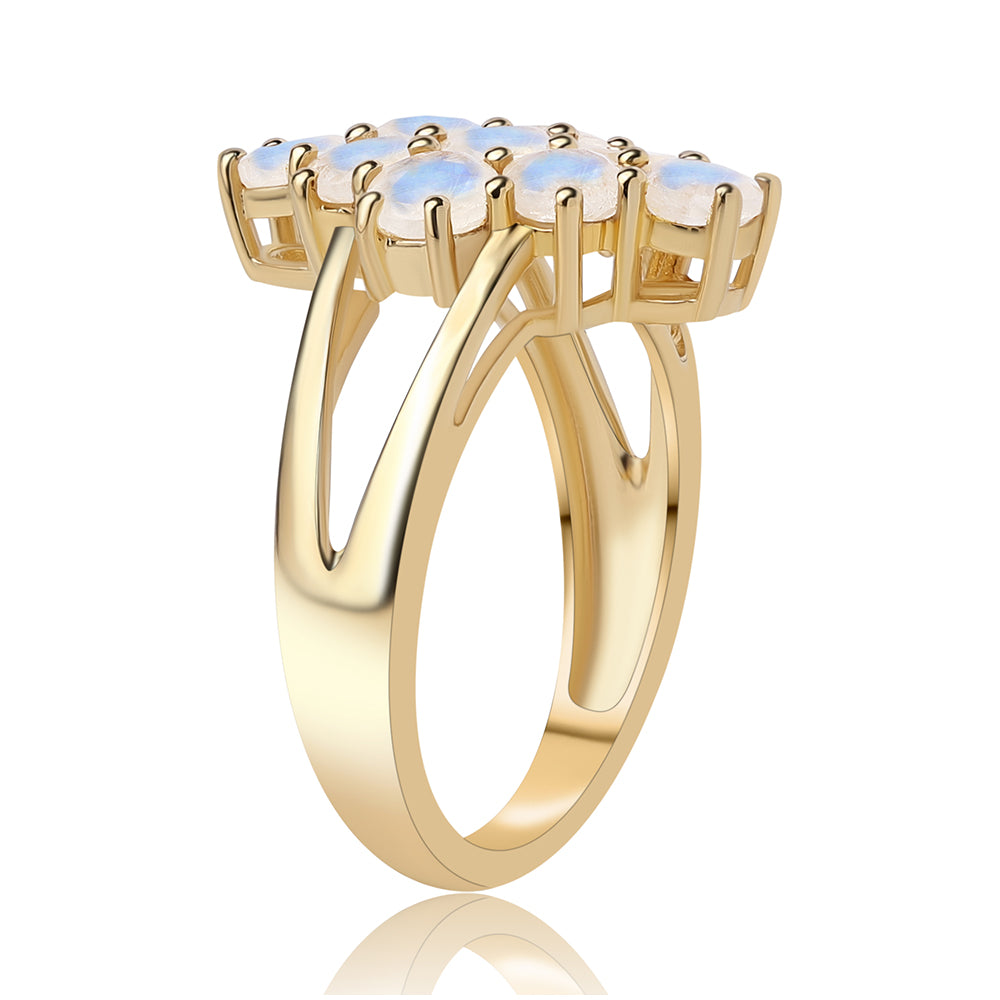 Arannyal Bevont Ezüst Gyűrű "AA" Osztályú Szivárvány Holdkővel 3 