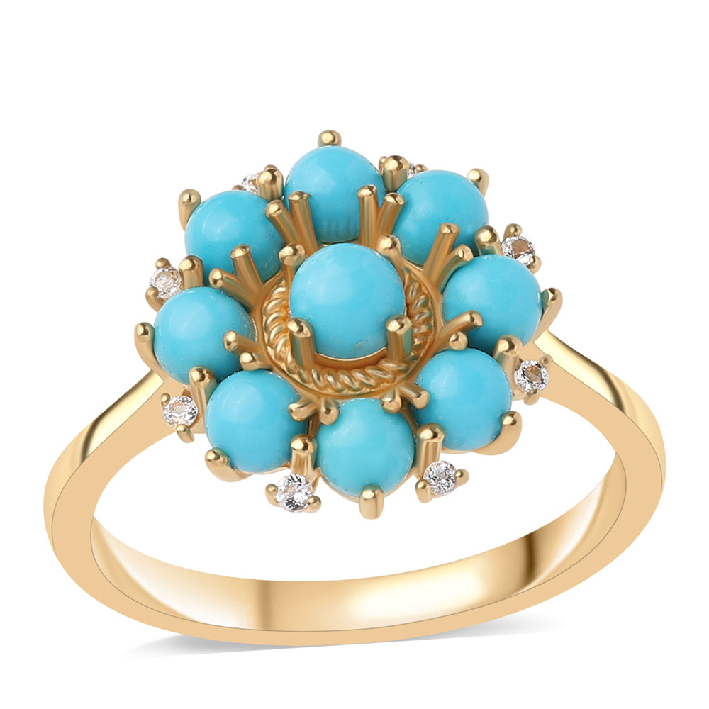 Arannyal Bevont Ezüst Gyűrű Csipkerózsika Türkizzel és Fehér Topázzal