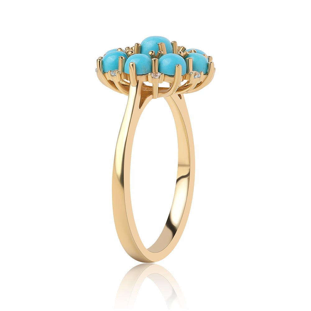 Arannyal Bevont Ezüst Gyűrű Csipkerózsika Türkizzel és Fehér Topázzal 3 