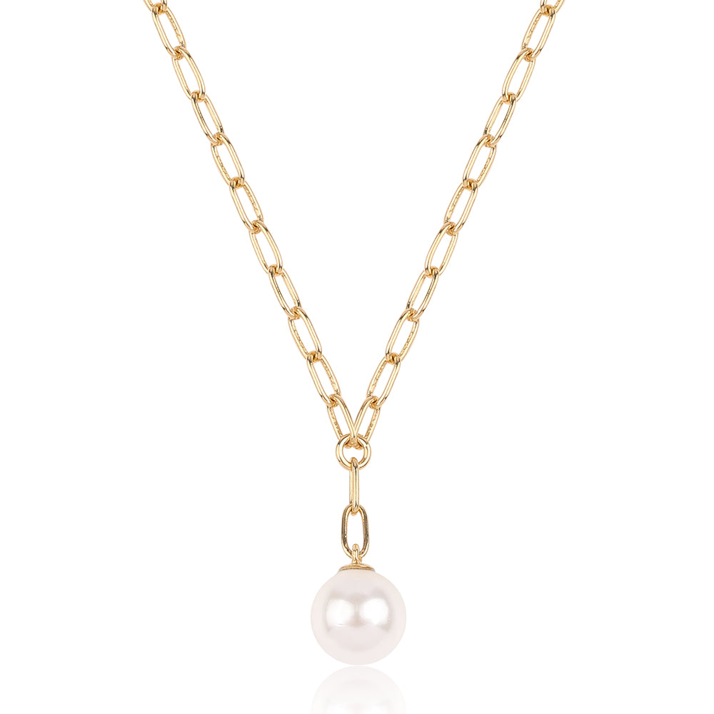 Arannyal Bevont Ezüst Nyaklánc Fehér Édesvízi Kagylógyönggyel 3 