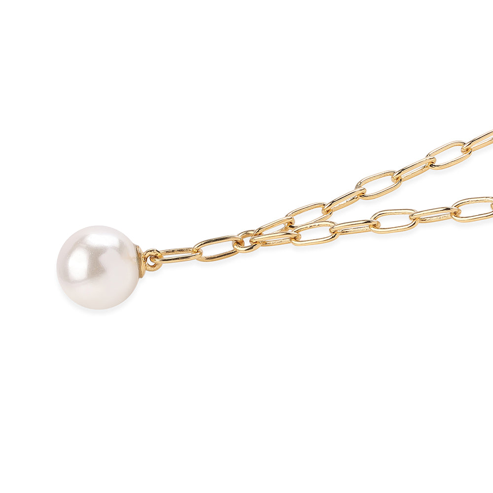 Arannyal Bevont Ezüst Nyaklánc Fehér Édesvízi Kagylógyönggyel 1 