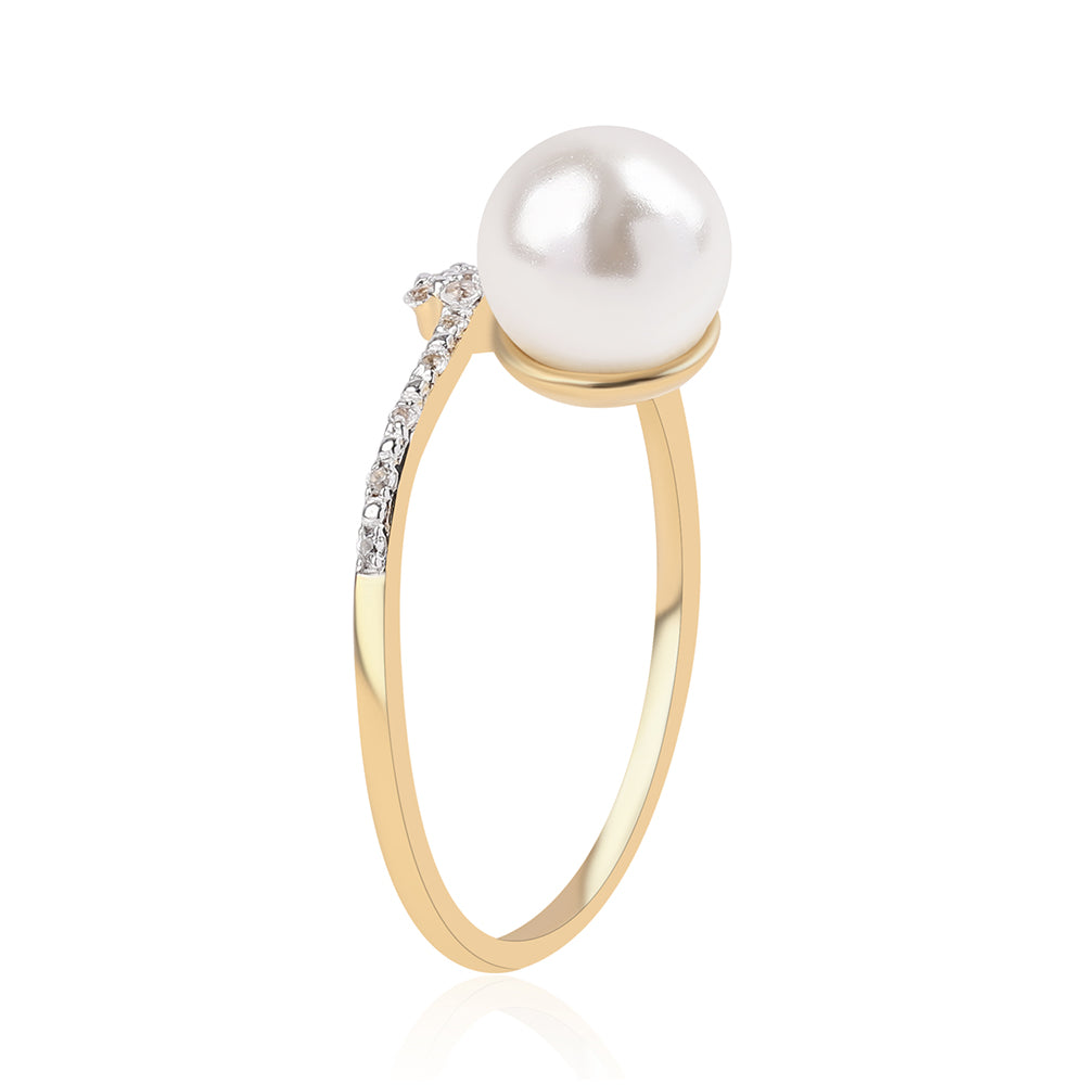 Arannyal Bevont Ezüst Gyűrű Fehér Édesvízi Kagylógyönggyel és Fehér Topázzal 2 