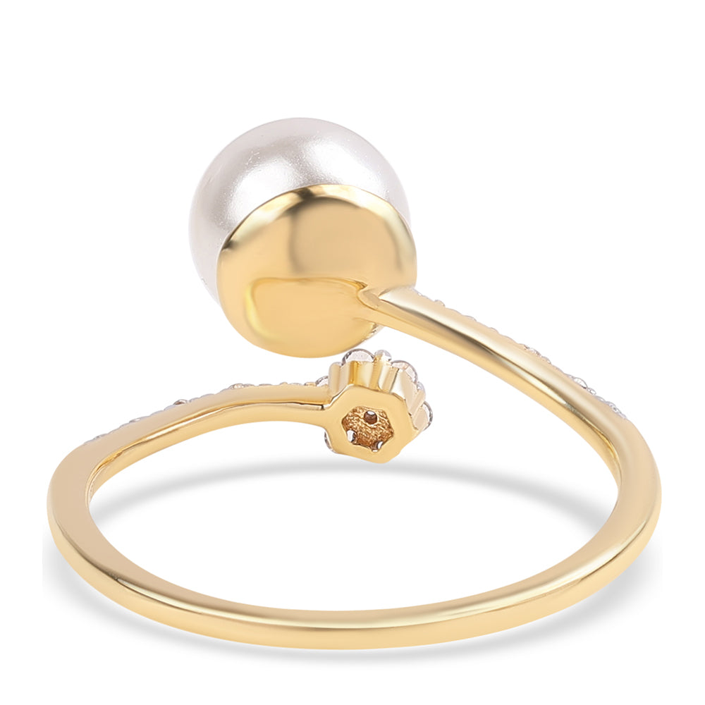 Arannyal Bevont Ezüst Gyűrű Fehér Édesvízi Kagylógyönggyel és Fehér Topázzal 3 