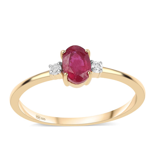 Arannyal Bevont Ezüst Gyűrű Mozambiquei Rubinnal és Fehér Topázzal