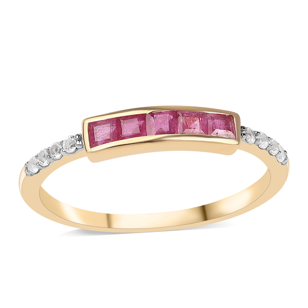 Arannyal Bevont Ezüst Gyűrű Mozambiquei Rubinnal és Fehér Topázzal 1 