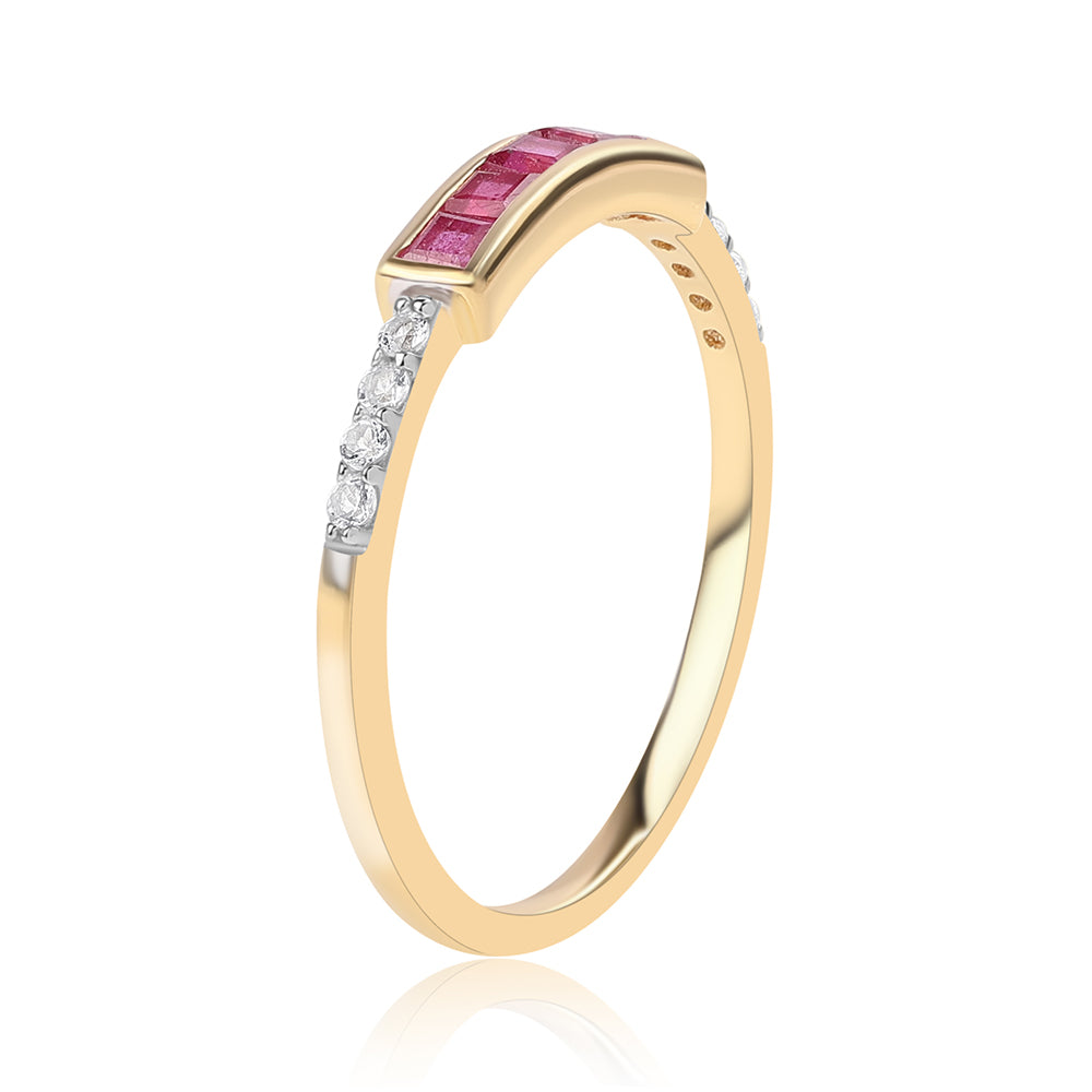 Arannyal Bevont Ezüst Gyűrű Mozambiquei Rubinnal és Fehér Topázzal 3 