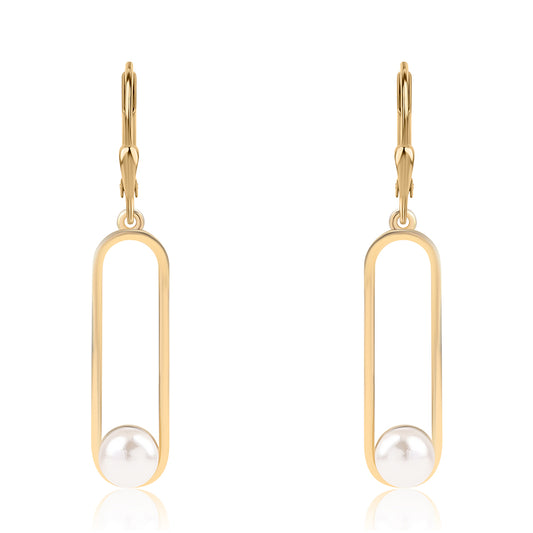 Arannyal Bevont Ezüst Fülbevaló Fehér Édesvízi Kagylógyönggyel